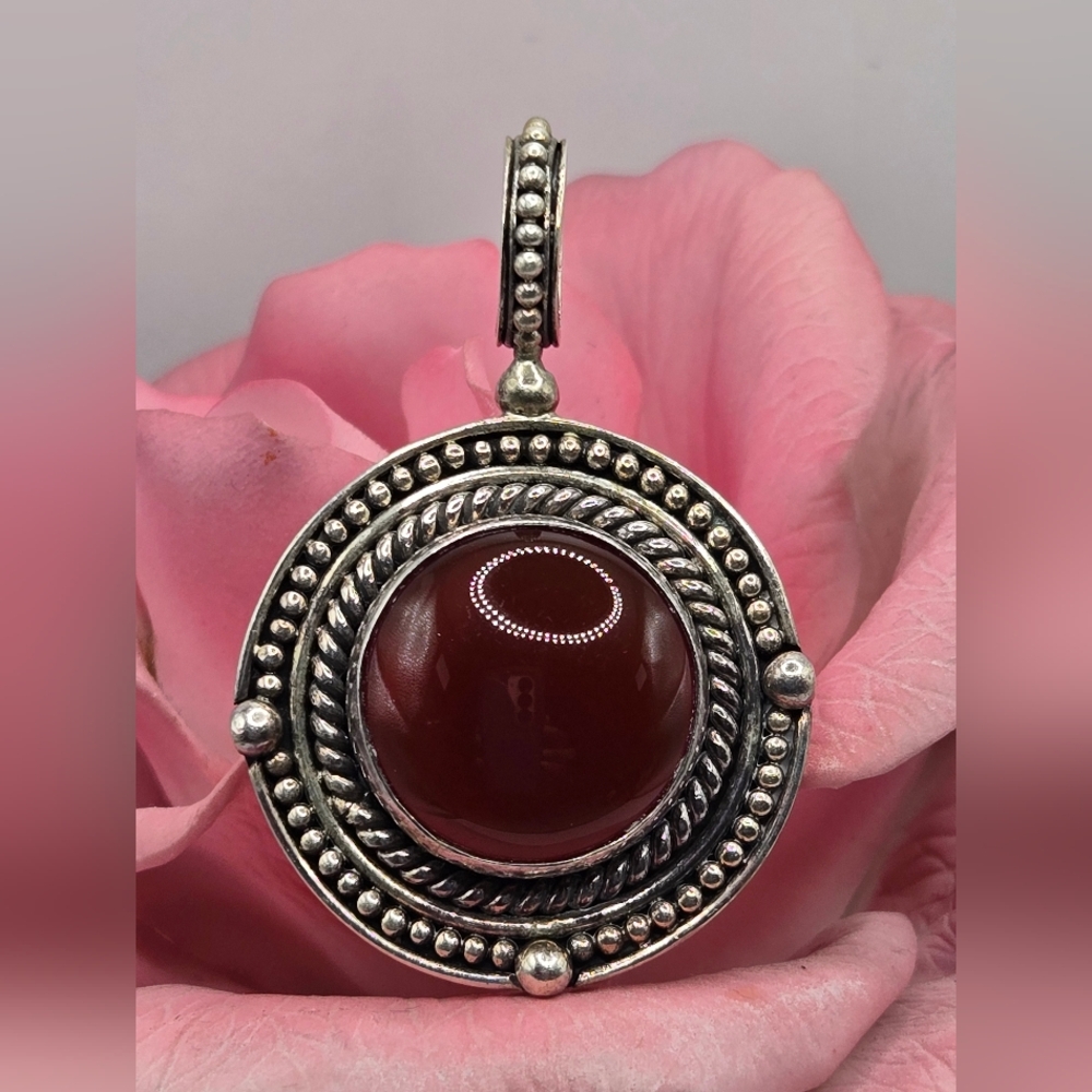 Vintage BA Suarti Bali Sterling Silver Carnelian Pendant